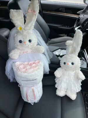 白色兔子永生花8支花束